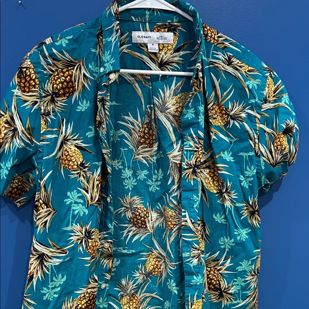 Old Navy Men's Pineapple Print Teal Shirt